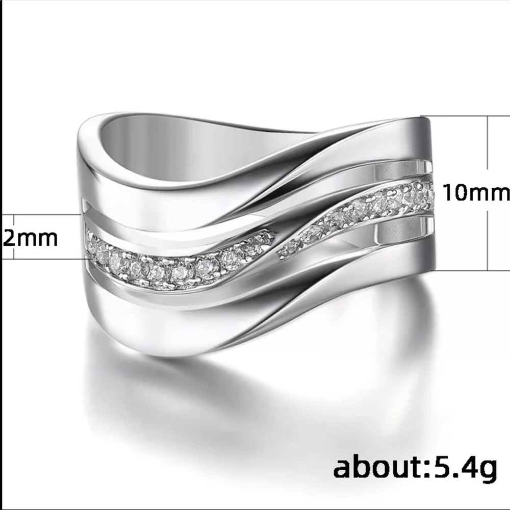 New 925 Silver Simple Tree Layers of Wave Diamond Ring - Picture 6 of 6